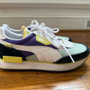 Puma Future Rider Kids Sneakers - Purple, Yellow, Black, and White